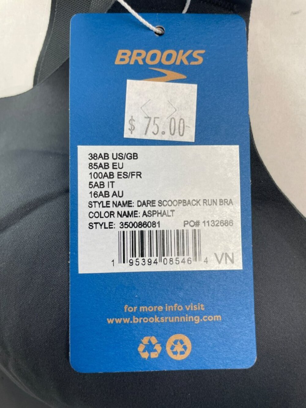 Brooks Dare Scoopback Run Bra 2.0 Asphalt Color High-Impact Molded Size 38AB NWT - Picture 6 of 8